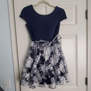 Navy Blue B Darlin Dress w/ White Patterned Skirt